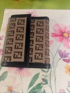 Fendi Brown Monogram Canvas Card & Key Holder with Black Trim